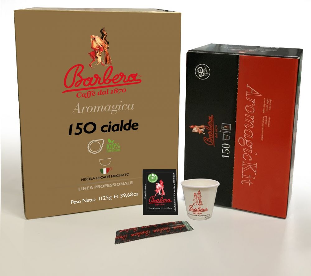 CIALDE CAFFÈ PLUS AROMAGICA 150 PZ. + KIT 150 PZ BICCHIERINI, ZUCCHERO E  PALETTINE - Caffè Barbera Shop