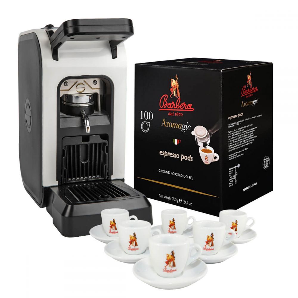 Spinel Ciao Coffee Pods Machine + 100 Aromagic Coffee Pods + 1 Set  (6pieces) Premium Espresso Cups