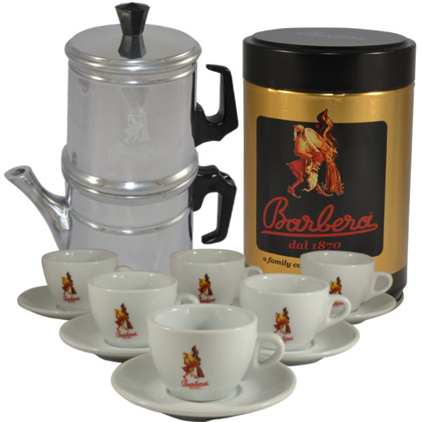 MOKA NAPOLETANA 3 TAZZE + CAN DI CAFFÈ MACINATO 250gr + SET TAZZINE